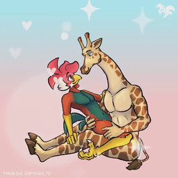 3_toes 5_fingers anthro beak butt claws duo eye_contact feet fingers gradient_background hand_on_leg hand_on_thigh hooves kiss_on_lips kissing looking_at_another male male/male navel nude side_view simple_background smile text toes zaryuzu_73 dabari_(zaryuzu_73) fern_(zaryuzu_73) avian bird chicken galliform giraffe giraffid mammal phasianid 1:1 2025 animated digital_media_(artwork) no_sound short_playtime video