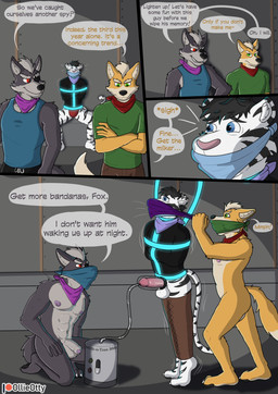 anthro balls bdsm bondage bound captured cloth_gag clothed clothing comic_panel dialogue erection eye_patch eyewear foreskin fur gag gagged gagged_dominant genitals green_eyes grey_body grey_fur group hair kerchief kidnapping machine male male/male milking_cum milking_machine nipples nude nude_anthro nude_male orange_body orange_fur penile penis penis_milking red_eyes restraints speech_bubble straitjacket tail text trio two_doms_one_sub ollieotty nintendo star_fox fox_mccloud vaurien wolf_o'donnell canid canine canis fox mammal wolf absurd_res comic english_text hi_res