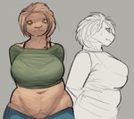 anthro big_breasts bra_outline braided_hair breasts clothing crop_top female hair hands_behind_back huge_breasts nervous pubes shirt short_hair solo tight_clothing topwear wide_hips yellow_eyes md34 felid lion mammal pantherine alternate_version_at_source