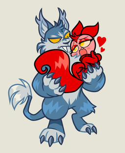 anthro blush blush_lines carrying_another carrying_partner cute_fangs duo fangs female male tail tail_tuft teeth tuft kyrakupetsky neopets halloween_neopet neopet_(species) usul_(neopets) varwolf_(neopets) hi_res