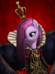 blue_eyes clothing crown elizabethan female hair headgear historical juliet_sleeves pink_hair simple_background solo saturnspace alice_in_wonderland american_mcgee's_alice friendship_is_magic hasbro my_little_pony pinkamena_(mlp) pinkie_pie_(mlp) queen_of_hearts_(alice_in_wonderland) earth_pony equid equine horse mammal pony 3:4 hi_res