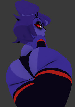 angry anthro armwear black_armwear black_clothing black_elbow_gloves black_eyeshadow black_gloves black_handwear black_legwear black_panties black_thigh_highs black_underwear butt butt_focus clothed clothing ear_piercing ear_ring elbow_gloves eyeshadow femboy freckled_face freckles gloves grey_background hair handwear legwear looking_back_at_self looking_down looking_down_at_self low-angle_view makeup male panties piercing purple_hair rear_view red_eyes ring_piercing scut_tail short_hair short_tail simple_background solo tail thick_thighs thigh_highs topless topless_anthro topless_male underwear wide_hipped_anthro wide_hipped_male wide_hips cryptiacurves luiske476_(modeler) five_nights_at_freddy's fredina's_nightclub scottgames bonnie_(fnaf) lagomorph leporid mammal rabbit 2022 3d_(artwork) digital_media_(artwork)