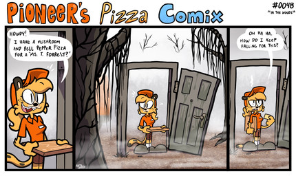 annoyed anthro braces broken_door clothed clothed_anthro clothed_female clothing container delivery_(commerce) delivery_employee dialogue door female fog food forest freckles fully_clothed fully_clothed_anthro fully_clothed_female hat haunted headgear headwear medium_truck name_tag pizza pizza_box plant prank prank_call sharp_teeth solo speech_bubble sport teeth text tree truck van vehicle work_uniform anotherartboy spazz_mccheetah cheetah felid feline mammal comic english_text hi_res