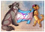 ambiguous_gender digitigrade duo feathers featureless_crotch feral flag flag_(object) flag_in_mouth gender_symbol gender_symbol_flag holding_flag holding_object lgbt_pride mouth_hold necktie object_in_mouth pride_color_flag pride_colors quadruped symbol tail transgender_pride_colors transgender_symbol noktivus alex_(alex_dachshund) alex_dachshund canid canine canis dachshund domestic_dog hunting_dog mammal wolf