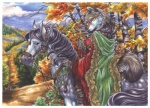 aspen_tree autumn braided_hair cape clothing cloud detailed_background duo female feral forest fur_trim_(clothing) hair mount nature outside pigtails plant riding scenery side_braid sky straddling tail tree wood cockiestspaniel luthien canid canine canis equid equine horse mammal wolf 2011 marker_(artwork) mixed_media pen_(artwork) traditional_media_(artwork)