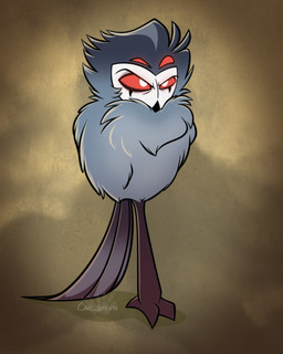 4_eyes angry beak feathers feral male multi_eye nude on_one_leg red_eyes solo standing tail tail_feathers atimon hellaverse helluva_boss stolas_(helluva_boss) avian bird demon owl 2026 4:5 hi_res signature