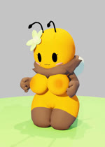 :3 antennae_(anatomy) anthro arthropod_abdomen big_breasts blush bouncing_breasts breast_fondling breast_play breasts brown_body brown_fur eyelashes eyes_closed female flower flower_accessory flower_on_head fondling fur genitals hand_on_breast insect_wings kneeling mane nipples nude plant pussy self_fondle shadow simple_background simple_eyes solo wings yellow_body yellow_fur tonytoran arthropod bee hymenopteran insect 2022 3d_(artwork) 3d_animation animated digital_media_(artwork) loop no_sound short_playtime webm