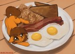 bacon big_pupils bread breakfast brown_body brown_eyes brown_hair brown_tail cutie_mark female feral food fried_egg frown frowning_at_viewer hair high-angle_view looking_at_viewer looking_up meat monotone_body monotone_hair monotone_tail on_food on_plate plate pupils solo sunny_side_up_egg tail toast marsminer hasbro my_little_pony fan_character venus_spring equid equine horse mammal pony 2023 artist_name