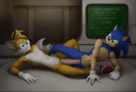 2d_animation animated anthro blue_body blue_eyes blue_fur canid canine clothing conjoined conjoined_at_genitalia conjoined_at_penis duo eulipotyphlan footwear fox fur genitals gloves green_eyes hair handwear hedgehog high_framerate laboratory long_playtime male male/male mammal markings miles_prower mostly_nude motion_tweening navel no_sound no_urethral_exit on_ground penis pronounced_browridge screen sega shoes sonic_the_hedgehog sonic_the_hedgehog_(series) struggling stuck_together tail tail_markings text tutmut webm what what_has_science_done white_body white_fur window yellow_body yellow_fur