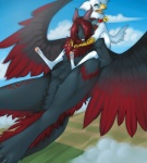 ambiguous_gender anthro beak duo feathered_wings feathers flying northern tail wings hoot_(artist) mythology hoot_(character) kelushan avian dragon gryphon mythological_avian mythological_creature mythological_scalie scalie