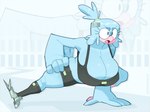 5_fingers accessory anthro beak big_breasts black_clothing blue_body blue_feathers bodily_fluids bra breast_focus breasts cleavage clothed clothing exercise exercise_clothing eyewear feathers feet female fingers glasses hair hair_accessory hand_on_ground hand_on_hip hand_on_leg hand_on_thigh huge_breasts jewelry looking_forward midriff open_beak open_mouth prosthetic prosthetic_foot prosthetic_leg prosthetic_limb round_glasses slightly_chubby slightly_chubby_anthro slightly_chubby_female solo sports_bra stretching stretching_legs sweat sweatdrop tail tail_feathers talons text thick_thighs tied_hair tight_clothing tight_topwear toes tongue topwear underwear winged_arms wings doodledox verity_(doodledox) avian bird 2024 colored english_description english_text