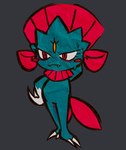 anthro blue_body blush bodily_fluids claws colored-in fangs feathered_crest feathers female forehead_gem gem head_crest red_eyes simple_background solo sweat tail teeth thick_line_art yellow_gem nikeshka nintendo pokemon generation_4_pokemon pokemon_(species) weavile 2023 digital_drawing_(artwork) digital_media_(artwork) sketch