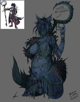 animal_genitalia animal_penis anthro balls barnacles_on_body belly big_belly blue_body blue_eyes body_horror body_wraps breasts canine_genitalia canine_penis chest_tuft claws corruption finger_claws genitals gynomorph huge_weapon intersex knot knotted_penis navel penis seaweed solo tuft weapon weapon_on_back drawmeu lilithdog anthozoan asterozoan cnidarian coral echinoderm marine naiad starfish undead absurd_res hi_res