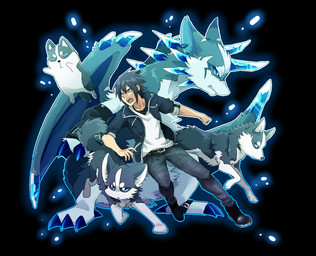 alternate_species ambiguous_gender chibi countershading feral group humanized male membrane_(anatomy) membranous_wings square_crossover tail wings ayaka mythology shibeta canid canine canis domestic_dog dragon human husky hybrid mammal mythological_creature mythological_scalie nordic_sled_dog scalie spitz 2012