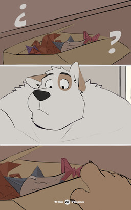 5_fingers anthro areola arm_markings barazoku biped black_eyebrows black_eyes black_nose chest_tuft clothed clothing door eyebrows fingers fur fur_markings furniture hair kneeling looking_down male manly markings mature_anthro mature_male monotone_body monotone_fur mouth_closed musclegut muscular muscular_anthro muscular_male neck_tuft neutral_expression open_door overweight overweight_anthro overweight_male partially_clothed patreon_logo patreon_username question_mark short_hair simple_background solo text toony topless tuft twitter_logo white_body white_fur vitashi patreon twitter canid canine canis domestic_dog mammal 2025 absurd_res artist_name comic digital_media_(artwork) hi_res sequence signature