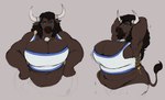 anthro belly big_breasts black_hair bovid bovine bra breasts brown_body brown_fur clothing curvy_figure doctordj european_mythology female fur greek_mythology hair hands_behind_head hi_res horn huge_breasts mammal minotaur mythology nihea_avarta slightly_chubby slightly_chubby_anthro slightly_chubby_female solo sports_bra tail tail_tuft tuft underwear