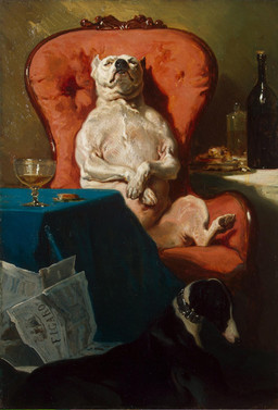 ambiguous_feral ambiguous_gender armchair bottle chair collar container crossed_arms cup detailed_background digitigrade drinking_glass duo feral furniture glass glass_container glass_cup inside lying newspaper on_front ornate_furniture pawpads quadruped sitting smug solo_focus table tablecloth text alfred_de_dreux public_domain canid canine canis domestic_dog hunting_dog mammal molosser pug sighthound small_molosser toy_dog 1857 19th_century ancient_art english_description formal_art hi_res oil_painting_(artwork) painting_(artwork) traditional_media_(artwork) traditional_painting_(artwork)