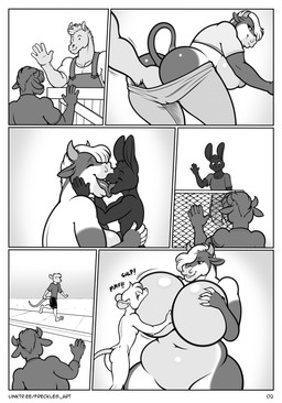 5_fingers anthro anthro_on_anthro big_breasts biped breastfeeding breasts butt clothed clothing duo female fingers french_kissing horn huge_breasts hyper hyper_breasts interspecies kissing licking_tongue male male/female mane tail freckles_(artist) almond_(freckles) beef_cattle bovid bovine cattle equid equine hereford_cattle horse lagomorph leporid mammal murid murine rabbit rat rodent comic hi_res monochrome