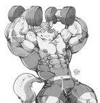 abs anthro barazoku biceps big_muscles bottomwear clothed clothing dumbbell ear_piercing ear_ring exercise facial_piercing huge_muscles licking licking_lips licking_own_lips male muscular muscular_anthro muscular_male nipples nose_piercing nose_ring obliques pecs piercing ring_piercing self_lick shorts smile smirk solo tongue tongue_out topless topless_male vein veiny_muscles weightlifting weights workout chirros sori_(ara_chibi) canid canine canis mammal wolf 2021 artist_name greyscale hi_res monochrome