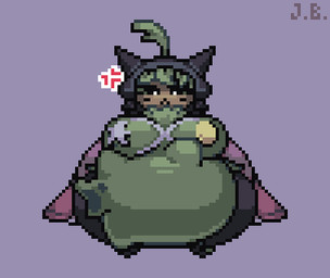 :< abdominal_bulge ambiguous_gender ambiguous_prey angry anthro anthro_pred belly big_belly big_breasts breasts cross-popping_vein digestion face_imprint female female_pred front_view huge_belly imprint looking_at_own_belly overweight overweight_anthro overweight_female pokemorph shortstack shortstack_female simple_background standing struggling struggling_prey vore wide_hips jellybru nintendo pokemon fan_character saki_(awesomeaxew) generation_9_pokemon hearthflame_mask_ogerpon legendary_pokemon ogerpon pokemon_(species) 2024 animated digital_media_(artwork) low_res pixel_(artwork) pixel_animation signature