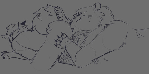 ambiguous/ambiguous ambiguous_gender ambiguous_licking anthro duo eyewear glasses licking oral pleased_expression tongue wearing_glasses atlast atlas_(atlast) august_(atlast) bear canid canine fox mammal marble_fox red_fox true_fox hi_res sketch trans_(lore) trans_man_(lore)
