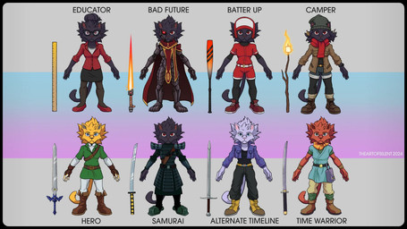 a-pose alternate_costume anthro armor baseball_bat baseball_uniform bat_(object) batting_helmet beanie black_body black_fur blue_eyes boots breasts candy clothed clothing collared_shirt cosplay crossover_cosplay dessert dress_shirt eyewear female fingerless_gloves fire food footwear fur furgonomic_hat furgonomic_headwear furgonomics glasses gloves hair hair_bun handwear hat headgear headwear helmet improvised_weapon jacket katana legwear looking_at_viewer marshmallow master_sword melee_weapon red_body red_eyes red_fur ruler scarf shirt shoes simple_background solo sportswear stick sword t-pose tail text tights topwear uniform weapon yellow_body yellow_fur theartofsilent chrono_trigger dragon_ball dragon_ball_z nintendo rivals_of_aether samurai_jack square_enix the_legend_of_zelda clairen_(rivals_of_aether) crono_(chrono_trigger) link samurai_jack_(character) trunks_(dragon_ball) felid feline leopard mammal pantherine 2024 crossover digital_media_(artwork) hi_res model_sheet