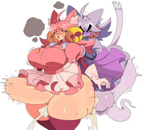 balls bell big_balls big_breasts big_penis blush bodily_fluids breasts cat_tail clothing cowlick cum cum_inside dress ejaculation excessive_cum excessive_genital_fluids eyebrows eyelashes female genital_fluids genitals ghost_tail gloves gynomorph gynomorph/female hair hands_on_shoulders handwear heart_symbol huge_balls huge_breasts huge_penis hyper hyper_balls hyper_breasts hyper_genitalia hyper_penis inner_ear_fluff intersex intersex/female jewelry leggings legwear looking_pleasured motion_lines necklace penis pink_clothing pink_dress pink_ears pink_hair purple_balls purple_clothing purple_dress purple_ears purple_hair smoke sweat tongue tongue_out tuft cyberlord1109 deltarune undertale_(series) irritable_ghost_(deltarune) mad_mew_mew pink_(deltarune) animal_humanoid felid felid_humanoid feline ghost humanoid mammal mammal_humanoid spirit hi_res