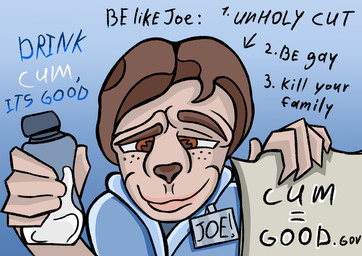 anthro bodily_fluids bottle clothing container cum fingers genital_fluids lips male simple_background solo standing text toony toony_expression eyescutout canid canine canis domestic_dog mammal english_text hi_res meme