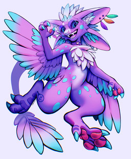 ambiguous_gender anthro biped claws eyewear feathers feet fingers front_view glasses looking_at_viewer nude nude_ambiguous nude_anthro simple_background smile solo tail teeth toes tongue wings kero_tzuki avali 2026 digital_drawing_(artwork) digital_media_(artwork) hi_res