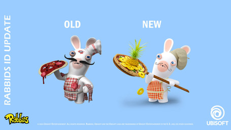 anthro apron arms_bent black_facial_hair black_mustache blue_background blue_eyes buckteeth chef chef_hat clothed clothed_anthro clothed_male clothing comparison duo facial_hair featureless_legs food food_on_face frown fruit fungus fur grey_clothing grey_hat grey_headwear hat headgear headwear holding_food holding_object holding_pizza light long_ears looking_at_food looking_at_object looking_at_viewer male male_anthro mitten_hands multicolored_body mushroom mustache narrowed_eyes no_eyebrows noseless open_frown open_mouth pattern_apron pattern_clothing pineapple pineapple_pizza pineapple_slice pizza plaid plaid_apron plaid_clothing plant red_apron red_clothing short_legs simple_background squint standing tan_body tan_eyelids tan_inner_ear tan_skin teeth text towel towel_on_arm two_tone_body white_body white_clothing white_fur white_hat white_headwear benjamin_martineau raving_rabbids rayman_(series) ubisoft lagomorph mammal rabbid 16:9 2024 3d_(artwork) adobe_photoshop_(artwork) autodesk_maya_(artwork) blender_(artwork) colored copyright_name digital_media_(artwork) english_description english_text hi_res lighting official_art shaded substance_painter_(artwork) widescreen zbrush_(artwork)