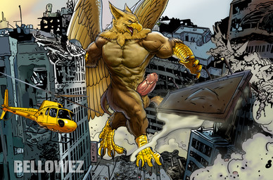 4_toes 5_fingers abs aircraft anthro balls beak biceps biped brown_body brown_fur building building_destruction city city_background city_crushing city_destruction cityscape claws crush destruction erection feathered_wings feathers feet finger_claws fingers fur genitals helicopter house humanoid_genitalia humanoid_penis macro macro_anthro macro_male male muscular muscular_anthro muscular_male nude open_mouth outside paws pecs penis rampage sky smile smoke solo stomping tail toe_claws toes vehicle vein veiny_penis wings bellowez mythology carpo avian gryphon mythological_avian mythological_creature