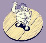 5_toes anthro barefoot breasts cleavage clothed clothing feet female gesture high-angle_view humanoid_feet mature_anthro mature_female micro overweight overweight_anthro overweight_female paper_clip plantigrade solo standing toes waving silverscarf charmaine_(silverscarf) canid canine canis domestic_dog mammal 2023