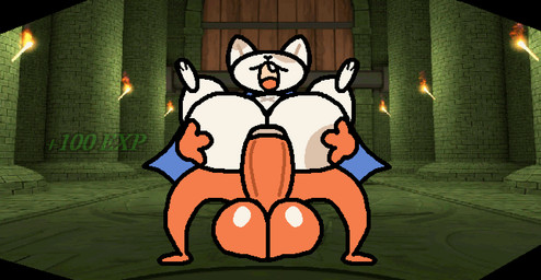 3_fingers abdominal_bulge ambiguous_gender ambiguous_penetration anal anal_penetration anus balls big_balls big_butt big_penis butt butt_grab carrying_another clothing dungeon duo fangs fingers genitals glistening glistening_balls glistening_genitalia hand_on_butt huge_balls huge_butt huge_penis male multicolored_body navel open_mouth orange_body penetration penis robe screencap screencap_background sex size_difference teeth text thick_thighs nxyitn cleo_(nxyitn) reynard_(nxyitn) canid canine felid feline fox mammal 2d_animation aliasing animated digital_media_(artwork) loop seamless_loop