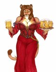 alcohol anthro barmaid beer beer_mug beverage big_breasts breasts cleavage clothed clothing female looking_at_viewer renaissance smile smiling_at_viewer solo thick_thighs wide_hips gravewalker felid lion mammal pantherine