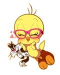 anthro beak blush duo eyes_closed eyewear eyewear_only feathers glasses glasses_only happy heart_symbol looking_at_another male nude on_model simple_background smile tail tail_feathers wearing_glasses white_background unknown_artist looney_tunes warner_brothers sylvester_(looney_tunes) tweety_bird avian bird canary domestic_cat felid feline felis finch mammal oscine passerine 4:5 low_res