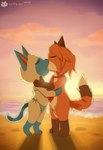 2022 animal_crossing autumn_(mr._fox) beach bikini blue_body blue_fur canid canine canon_x_oc clothed clothing detailed_background digital_media_(artwork) domestic_cat duo felid feline felis female fox fur hair hi_res interspecies kiss_on_lips kissing male male/female mammal mitzi_(animal_crossing) necktie nintendo nutty_bo outside public sand seaside skimpy sky swimwear water