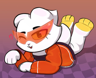3_toes anthro barefoot clothed clothing countershade_feet countershading eyebrows eyelashes eyewear feet female female_anthro flat_chested fur jacket open_clothing open_jacket open_mouth open_topwear orange_clothing paws plantigrade soles solo sunglasses sunglasses_on_face tail the_pose toes topwear wearing_sunglasses white_body white_fur white_tail yellow_sclera higidu bombun bombun_(kekitopu) lagomorph leporid mammal rabbit absurd_res hi_res