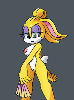 areola female fur genitals green_eyes grey_background hair hand_fan nipples nude nude_female rabbit_ears scut_tail short_tail simple_background solo tail tied_hair vulva white_body white_fur yellow_body yellow_fur bannerniceman archie_comics sega sonic_the_hedgehog_(archie) sonic_the_hedgehog_(comics) sonic_the_hedgehog_(series) mrs_rabbot lagomorph leporid mammal rabbit hi_res