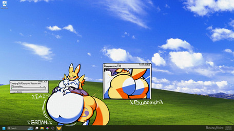 anthro belly belly_expansion big_belly big_butt blue_sky breast_expansion breasts butt butt_expansion digital_inflation expansion female fur huge_belly hyper hyper_belly inflation overweight photo_background sky solo text thick_thighs user_interface weight_gain yellow_body yellow_fur smokey_blokey bandai_namco digimon microsoft microsoft_windows windows_11 windows_xp canid digimon_(species) mammal renamon 2025 absurd_res adversarial_noise english_text hi_res mixed_media photography_(artwork)