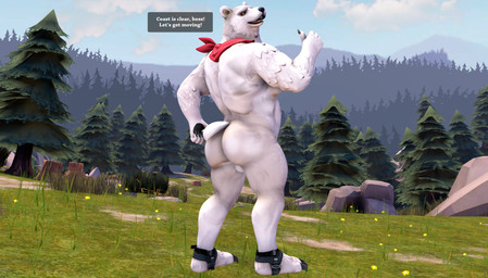 anthro balls big_butt butt dialogue exhibitionism forest forest_background genitals male nature nature_background nude nude_male plant posing_nude public public_nudity slightly_chubby slightly_chubby_male solo suggestive_pose text text_box tree meteorsmash dollymolly323_(modeler) epic_games fortnite polar_patroller bear mammal polar_bear ursine 3d_(artwork) absurd_res digital_media_(artwork) english_text hi_res