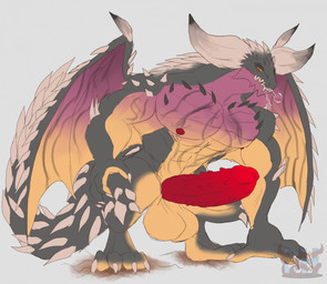 anthro areola back_spikes balls barazoku biceps big_balls big_horn big_penis claws cracked_ground crouching erection fangs genitals hand_on_ground horn huge_balls huge_penis looking_at_viewer male mouth_closed multicolored_body multicolored_wings nipples no_sclera nude nude_anthro nude_male pecs penile_spines penis pupils red_areola red_flesh red_nipples red_penis simple_background slit_pupils solo spiked_chest spiked_tail spiked_wings spikes spikes_(anatomy) tail teeth toe_claws triceps white_background wings yellow_eyes daikuhiroshiama capcom monster_hunter elder_dragon nergigante 2025 hi_res