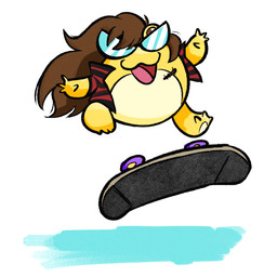 3_toes 4_fingers black_clothing black_shirt black_topwear blue_eyewear blue_sunglasses brown_eyes brown_hair clothed clothed_female clothing eyewear feet female fingers hair kickflip light long_hair midair multicolored_body multicolored_skin open_clothing open_mouth open_shirt open_smile open_topwear pink_tongue red_stripes semi-anthro shirt simple_background skateboard skateboarding smile solo stripes sunglasses surgical_suture toes tongue topwear two_tone_body two_tone_skin vehicle white_background yellow_body yellow_sclera yellow_skin altermentality olliefrog_toad_skater courtney_the_frog fan_character amphibian frog 1:1 2023 colored digital_drawing_(artwork) digital_media_(artwork) english_description lighting shaded