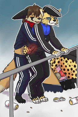 against_fence against_surface alcohol animal_genitalia animal_penis anthro anthro_penetrated beverage beverage_can biped blue_eyes bodily_fluids bottomwear breasts butt canine_genitalia canine_penis cervix cigarette claws clothed clothing clothing_aside container countershade_face countershade_torso countershading cross_section cum cum_drip cum_in_vagina cum_inside cumshot cumshot_in_pussy dipstick_tail dripping duo ejaculation erection eyes_closed feet female female_penetrated fence fingers from_behind_position fur genital_fluids genitals gopnik hair headgear headwear internal internal_vaginal knot legwear looking_at_viewer looking_pleasured male male/female male_penetrating male_penetrating_female markings multicolored_body multicolored_fur multicolored_tail multiple_angles open_mouth orgasm orgasm_face outside panties penetration penile penile_penetration penis penis_in_vagina scarf sex simple_background slavic smoke smoking spots spotted_body spotted_fur tail tail_markings throbbing throbbing_penis toes topwear tracksuit tuft underwear vaginal vaginal_penetration vulva white_body white_fur dawnlux arvo_soborov dawn_(dawnlux) blanford's_fox canid canine cheetah felid feline fox mammal true_fox 2:3 2d_animation animated digital_media_(artwork) hi_res