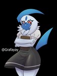 2023 3:4 absol alpha_channel ambiguous_gender anthro biped blue_body blush bottomwear clothed clothing generation_3_pokemon grafayay hi_res looking_at_viewer nintendo pokemon pokemon_(species) red_eyes school_uniform skirt smile solo uniform white_body