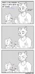 anthro blush canid canine canisfidelis comic dialogue digital_drawing_(artwork) digital_media_(artwork) english_text felid fur hair hi_res humor male mammal okami_wolf pantherine text tiger vrock