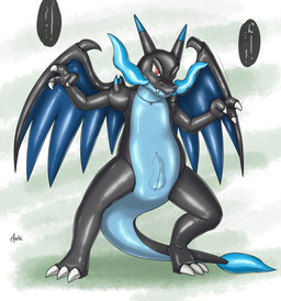 3_fingers 3_toes anthro balls_outline biped black_body blue_body blue_countershading blue_wings breath_powers bulge claw_pose claws continuation_at_paywall countershade_face countershade_neck countershade_tail countershade_torso countershading crotch_zipper detailed_bulge digitigrade elemental_manipulation erection feet fingers fire fire_breathing fire_manipulation front_view genital_outline glistening glistening_body horn long_tail male membrane_(anatomy) membranous_wings motion_lines muffled nude penis_outline pupils red_eyes seam_(sewing) sharp_teeth snout solo speech_bubble spikes spikes_(anatomy) spread_legs spread_wings spreading standing story_at_paywall suit_transformation tail tapering_tail teeth text thick_tail toes transformation unusual_anatomy unusual_wings white_pupils wide_crotch wing_spikes wings zipper vayu nintendo pokemon generation_6_pokemon mega_charizard mega_charizard_x mega_evolution pokemon_(species) 2023 alternate_version_at_paywall artist_name better_version_at_paywall colored hi_res japanese_text signature