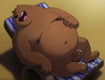 balls beach_chair bodily_fluids cum cum_on_feet feet foreskin genital_fluids genitals hand_on_belly humanoid_genitalia humanoid_penis male nude overweight penis solo ethancostas cartoon_network we_bare_bears grizzly_(we_bare_bears) bear brown_bear grizzly_bear mammal ursine hi_res