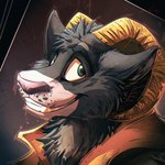 anthro clothing countershading fur green_eyes grey_body grey_fur horn male smile solo mrjimmydafloof auburn_(auburnthegoat) bovid caprine goat mammal 1:1 absurd_res bust_portrait hi_res portrait