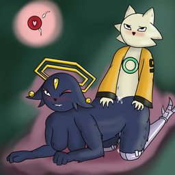 anthro bite biting_lip biting_own_lip black_body black_fur bodily_fluids cum cum_inside duo female from_behind_position fur genital_fluids impregnation looking_pleasured male male/female one_eye_closed prosthetic prosthetic_limb self_bite sex coldsovereign nine_sols red_candle_games goumang_(nine_sols) yi_(nine_sols) felid feline mammal solarian hi_res