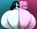 ass_to_ass big_butt black_eyebrows black_eyes black_hair blue_background blue_body blue_ears blue_skin blush bodily_fluids butt butt_squish candy clothing dessert duo eyebrows fangs female food hair hoodie huge_butt humanoid_pointy_ears looking_at_viewer not_furry open_mouth open_smile pink_background pink_body pink_clothing pink_hair pink_hoodie pink_tongue pink_topwear pointy_ears purple_mouth rear_view red_clothing red_topwear simple_background smile smiling_at_viewer squish sweat sweaty_butt teeth thick_thighs tongue topwear chipchell adventure_time cartoon_network marceline_abadeer princess_bubblegum candy_humanoid food_creature food_humanoid humanoid living_candy vampire 2025 colored digital_media_(artwork) hi_res shaded